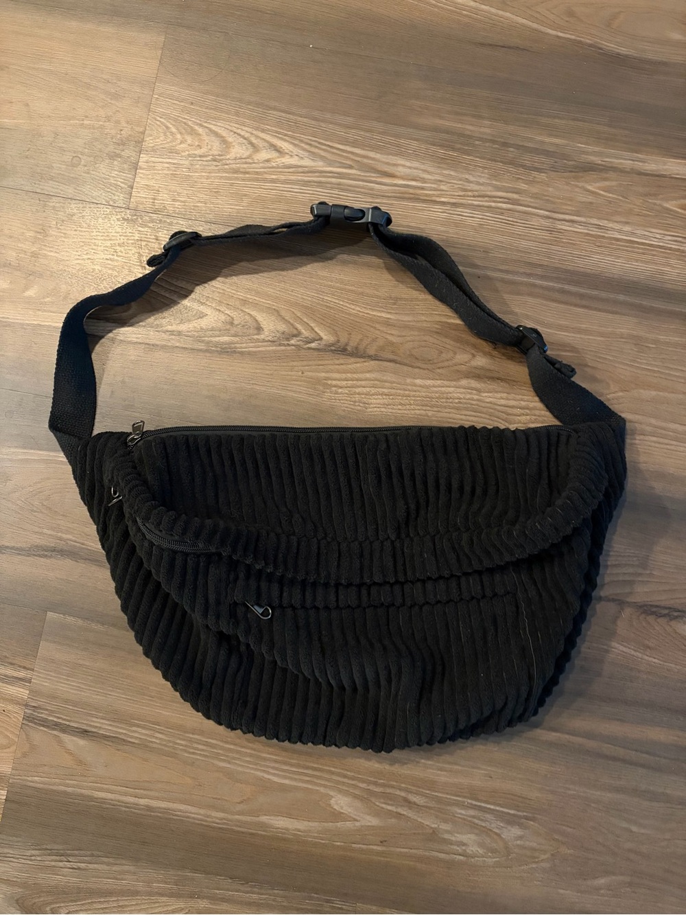 Black Corduroy Waist Bag Satchel - Women